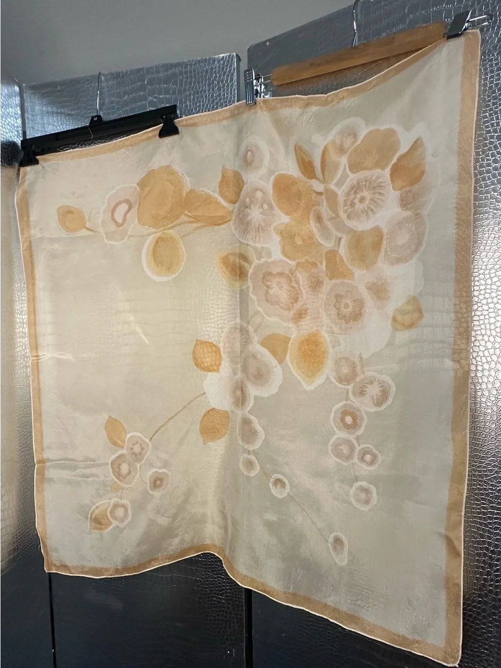 Women's Floral Sheer Scarf in Peach and Beige